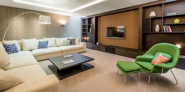 Home cinema system in a stylish, modern lounge
